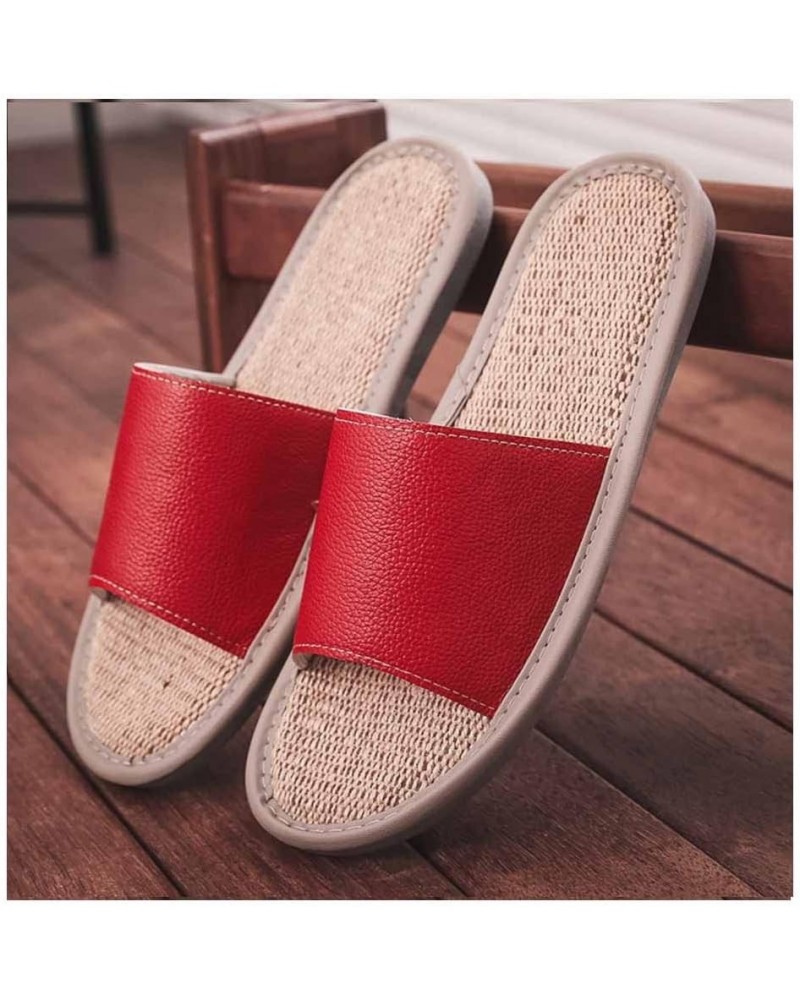 Women's Genuine Leather Open Toe Slippers Indoor Outdoor House Shoes Comfortable Non-Slip， Linen Sandals Unisex Flat House Sh...