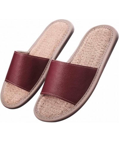 Women's Genuine Leather Open Toe Slippers Indoor Outdoor House Shoes Comfortable Non-Slip， Linen Sandals Unisex Flat House Sh...