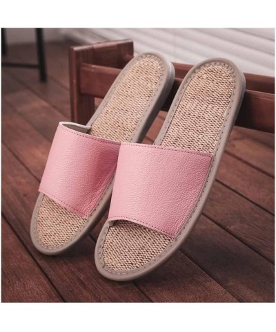 Women's Genuine Leather Open Toe Slippers Indoor Outdoor House Shoes Comfortable Non-Slip， Linen Sandals Unisex Flat House Sh...