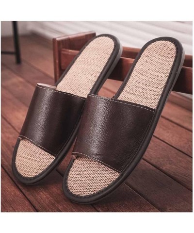 Women's Genuine Leather Open Toe Slippers Indoor Outdoor House Shoes Comfortable Non-Slip， Linen Sandals Unisex Flat House Sh...