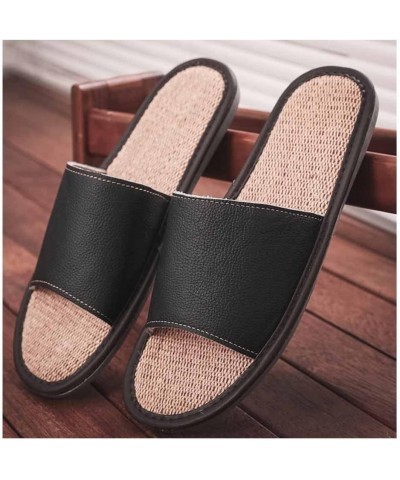 Women's Genuine Leather Open Toe Slippers Indoor Outdoor House Shoes Comfortable Non-Slip， Linen Sandals Unisex Flat House Sh...