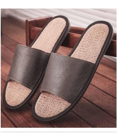 Women's Genuine Leather Open Toe Slippers Indoor Outdoor House Shoes Comfortable Non-Slip， Linen Sandals Unisex Flat House Sh...