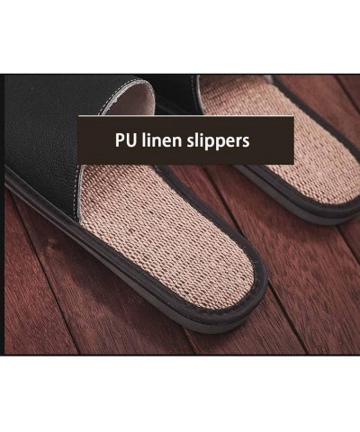 Women's Genuine Leather Open Toe Slippers Indoor Outdoor House Shoes Comfortable Non-Slip， Linen Sandals Unisex Flat House Sh...