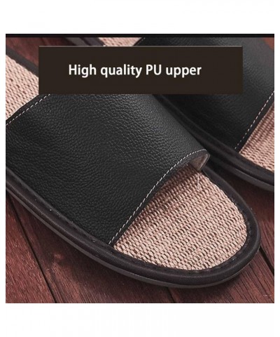 Women's Genuine Leather Open Toe Slippers Indoor Outdoor House Shoes Comfortable Non-Slip， Linen Sandals Unisex Flat House Sh...