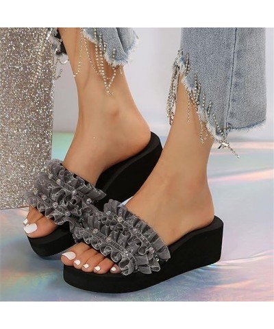 Breathable Open Toe Sandals for Women Ladies Fashion Summer Bohemian Pearl Decoration Mesh Open Toe Slope (Grey, 7.5) 6.5 Gre...