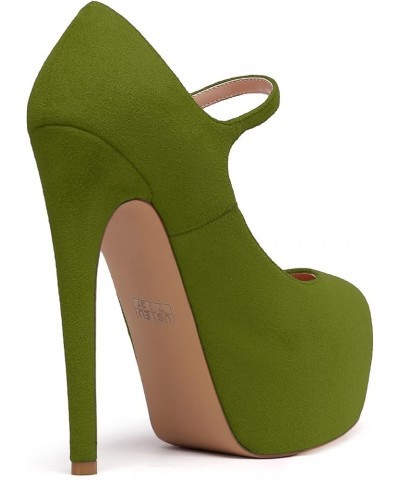 Women's Round Toe Platform Pumps 6" Stiletto High Heel Pumps Mary Jane Closed Toe Sexy Party Dress Shoes Suede Oliver Green $...