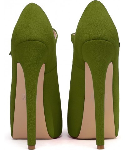 Women's Round Toe Platform Pumps 6" Stiletto High Heel Pumps Mary Jane Closed Toe Sexy Party Dress Shoes Suede Oliver Green $...