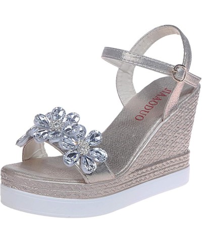 Womens Wedges Platforms Crystal Floral Sandals,summer Casual Ankle Straps Buckle Open Toe Chunky High Heels Sandalias Comfy B...