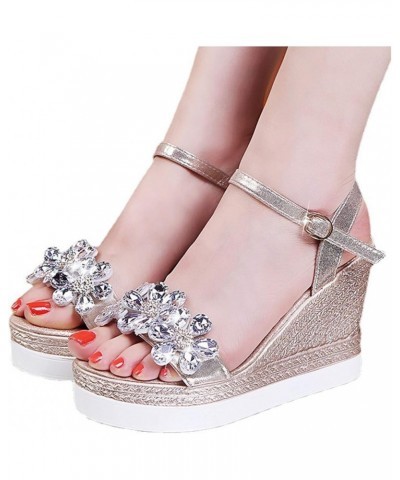 Womens Wedges Platforms Crystal Floral Sandals,summer Casual Ankle Straps Buckle Open Toe Chunky High Heels Sandalias Comfy B...