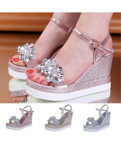 Womens Wedges Platforms Crystal Floral Sandals,summer Casual Ankle Straps Buckle Open Toe Chunky High Heels Sandalias Comfy B...