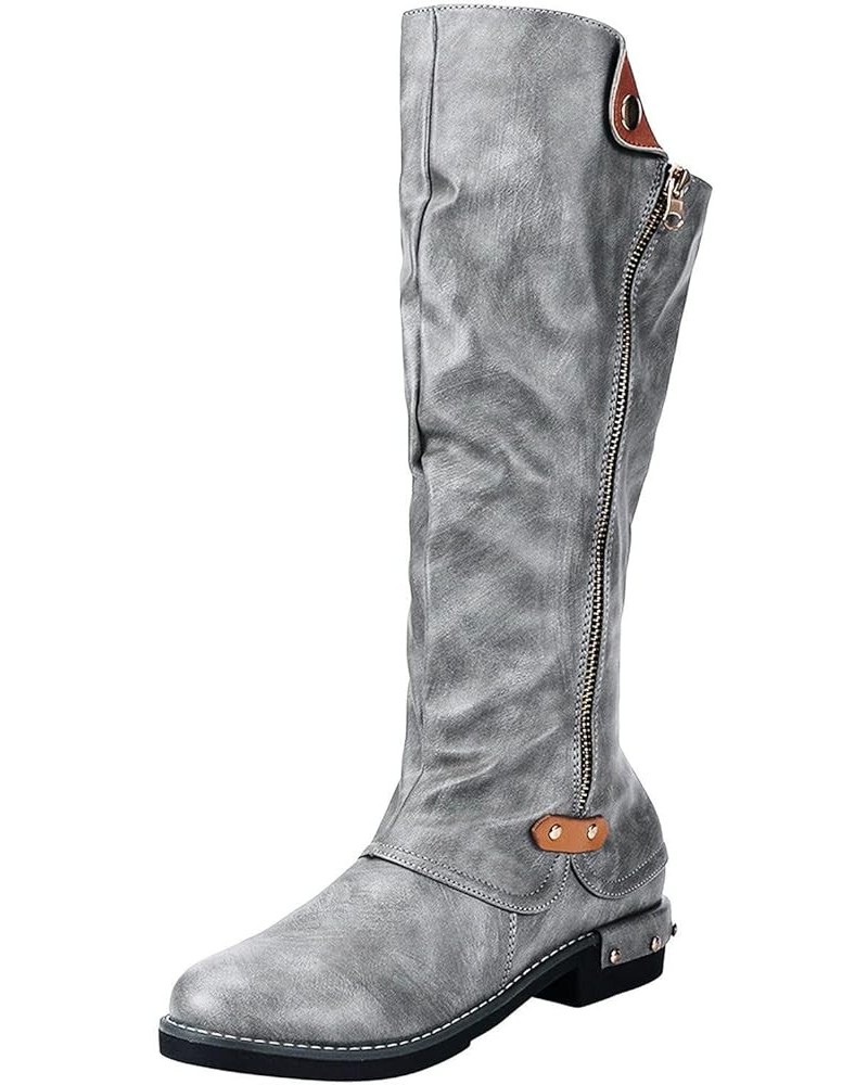 Women Rain Boot Casual Shoes Zipper Boots Warm Fashion Long Women's Heels High Low Boots Women's Boots Womens Petty Boot Grey...