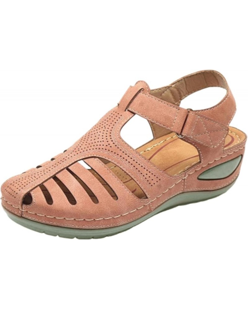 Sandals for Women Low Wedge Soft Leather Closed Toe Vintage Anti Slip Sandals Thick Sole Premium Womens Sandals And Pink $13....