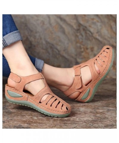 Sandals for Women Low Wedge Soft Leather Closed Toe Vintage Anti Slip Sandals Thick Sole Premium Womens Sandals And Pink $13....