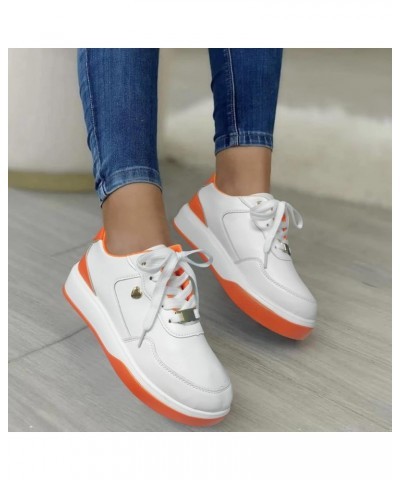 womens slip on sneakers Summer Women Casual Shoes Solid Color Flowers Thick Sole Lace Up Shallow Mouth Sneakers Z 03-orange $...