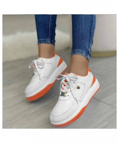 womens slip on sneakers Summer Women Casual Shoes Solid Color Flowers Thick Sole Lace Up Shallow Mouth Sneakers Z 03-orange $...