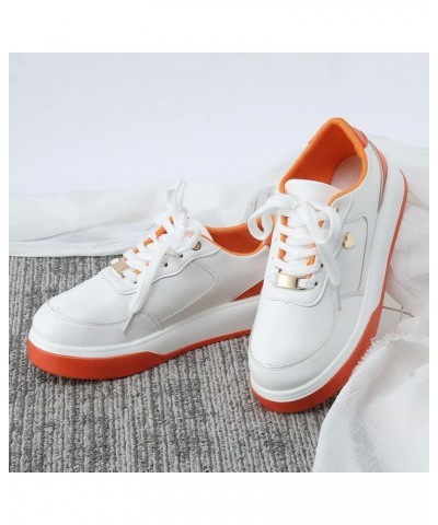 womens slip on sneakers Summer Women Casual Shoes Solid Color Flowers Thick Sole Lace Up Shallow Mouth Sneakers Z 03-orange $...