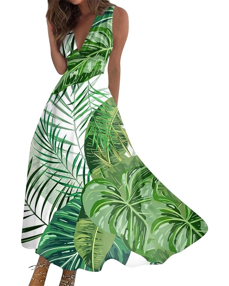 Hawaiian Dresses for Women Sleeveless Sexy V Neck Sun Dresses Plus Size Flowy Dresses 2024 Vacation Beach Dresses 1-green $13...