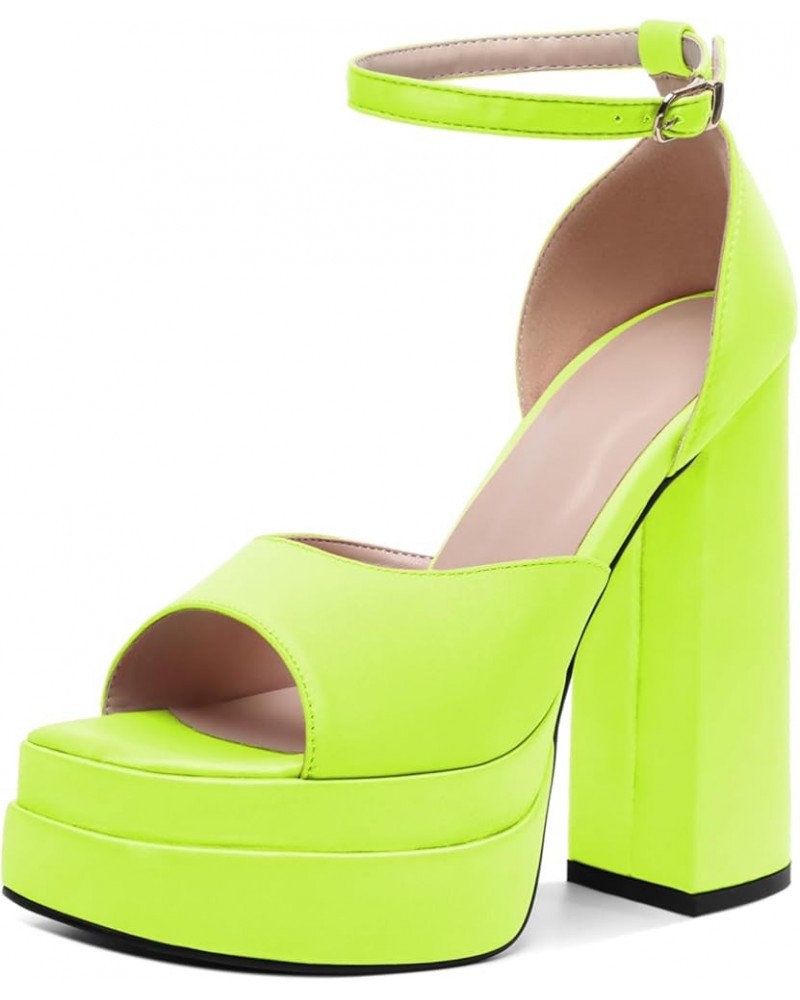 Chunky Platform Heels Open Toe Women High Heels 5.5 Inches Heeled Sandals Satin Silk Ankle Strap Heels Shoes Satin Light Gree...