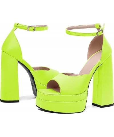 Chunky Platform Heels Open Toe Women High Heels 5.5 Inches Heeled Sandals Satin Silk Ankle Strap Heels Shoes Satin Light Gree...