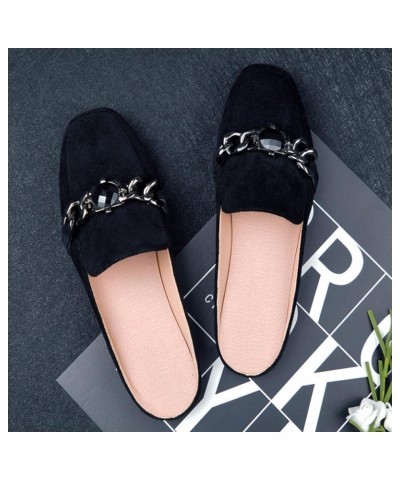 Women's Slippers Sandals Loafer Shoes Lazy Square Head Heel Less Cover Toe Flat Half Slippers Casual Dress Shoes Leather Sand...