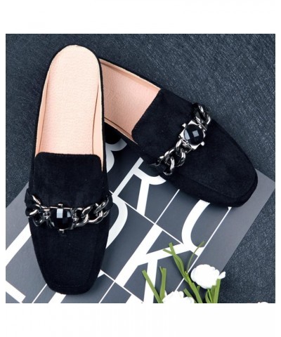 Women's Slippers Sandals Loafer Shoes Lazy Square Head Heel Less Cover Toe Flat Half Slippers Casual Dress Shoes Leather Sand...