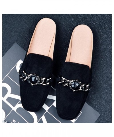 Women's Slippers Sandals Loafer Shoes Lazy Square Head Heel Less Cover Toe Flat Half Slippers Casual Dress Shoes Leather Sand...