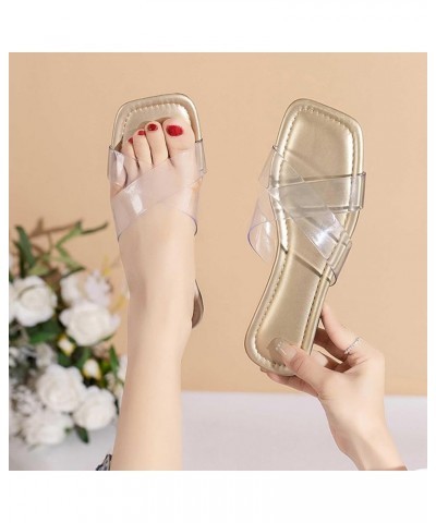 women's slippers Large Size Solid Color Flat Sandals Shoes Home Daily Transparent Roman Slipper Sandal Vacation O-071 Gold $9...