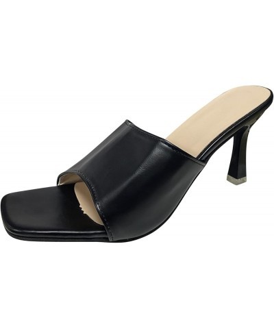 Slip On Slide Mule Shoes, Women Solid Color Fashion Casual Sandals Thin Heels High Heel Sandals Black $11.00 Sandals