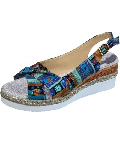 Orthopedic Wedge Sandals for Women Summer Dressy Flat Open Toe Ankle Strap Platform Espadrilles Sandals Casual C-blue $11.50 ...