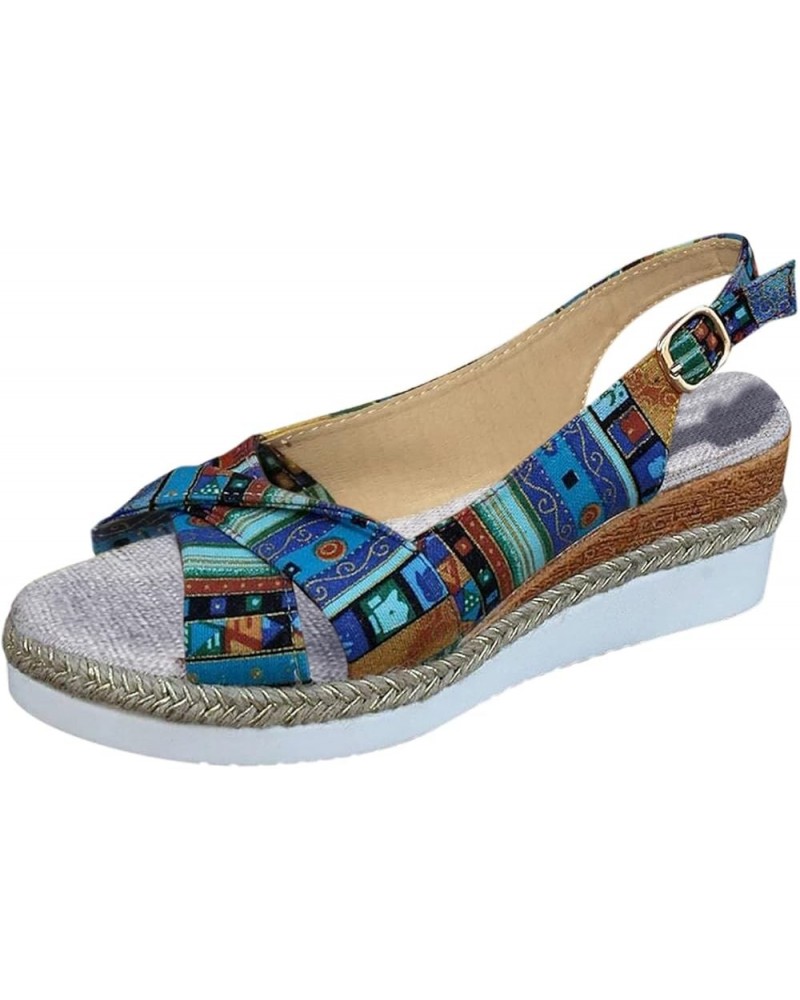 Orthopedic Wedge Sandals for Women Summer Dressy Flat Open Toe Ankle Strap Platform Espadrilles Sandals Casual C-blue $11.50 ...