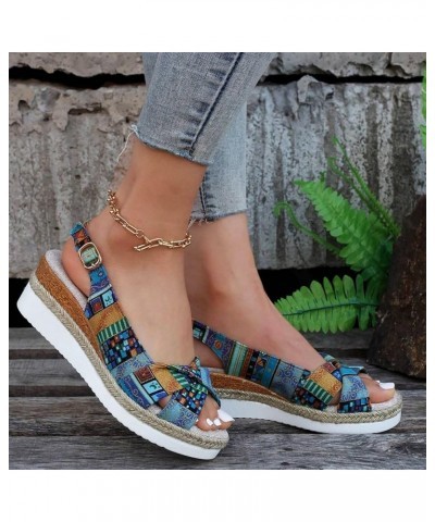 Orthopedic Wedge Sandals for Women Summer Dressy Flat Open Toe Ankle Strap Platform Espadrilles Sandals Casual C-blue $11.50 ...