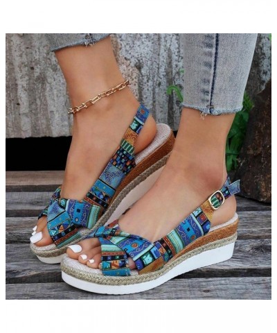 Orthopedic Wedge Sandals for Women Summer Dressy Flat Open Toe Ankle Strap Platform Espadrilles Sandals Casual C-blue $11.50 ...