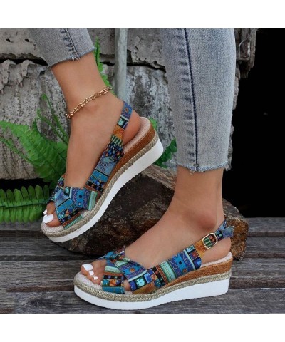 Orthopedic Wedge Sandals for Women Summer Dressy Flat Open Toe Ankle Strap Platform Espadrilles Sandals Casual C-blue $11.50 ...