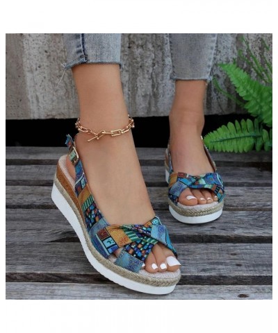 Orthopedic Wedge Sandals for Women Summer Dressy Flat Open Toe Ankle Strap Platform Espadrilles Sandals Casual C-blue $11.50 ...