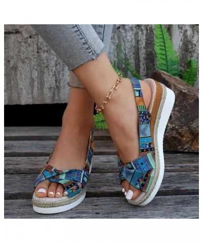 Orthopedic Wedge Sandals for Women Summer Dressy Flat Open Toe Ankle Strap Platform Espadrilles Sandals Casual C-blue $11.50 ...