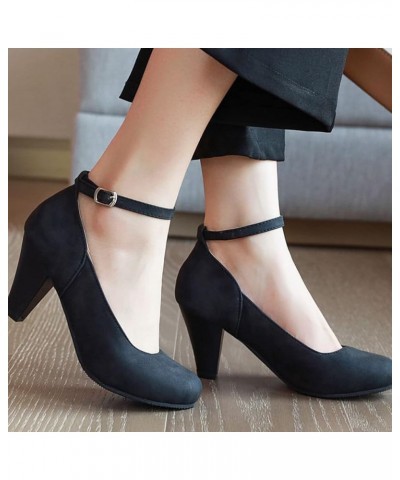 Women's Ankle Strap Buckle Pumps Vintage Round Toe Chunky High Heels Dress Shoes Ladies Outdoor Mary Janes Beige $31.31 Pumps