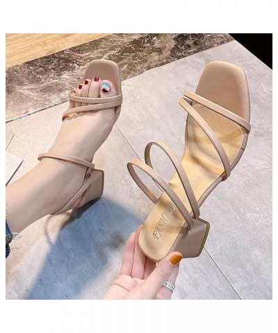 Women's Summer High Heeled Thick Heeled Open Toe Sandal With Square Head Sandals Women Size 6 Red $16.06 Sandals