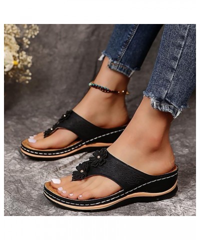 Flip Flops Women sandals For Women 2023 Size 12 Flats For Women Wide Width Strappy sandals Brown sandals Women Flats F J-blac...