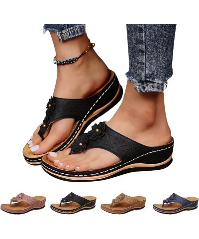 Flip Flops Women sandals For Women 2023 Size 12 Flats For Women Wide Width Strappy sandals Brown sandals Women Flats F J-blac...