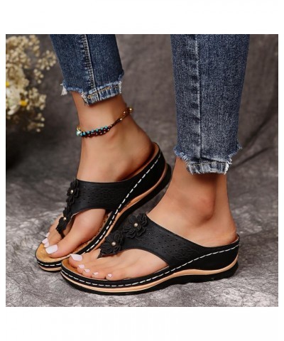 Flip Flops Women sandals For Women 2023 Size 12 Flats For Women Wide Width Strappy sandals Brown sandals Women Flats F J-blac...