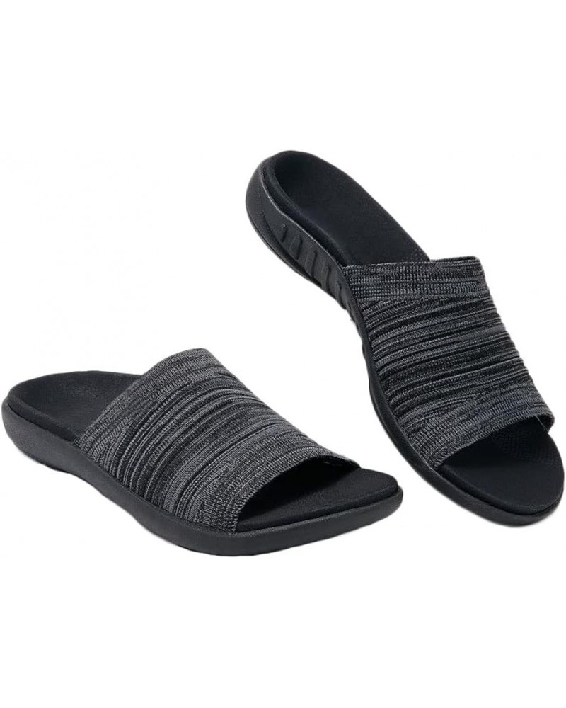 Women' Sporty Slide Sandals Knitted Upper Orthotic Arch Support Sandals Open Toe Beach Slippers Black $12.18 Sandals