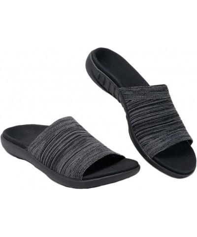 Women' Sporty Slide Sandals Knitted Upper Orthotic Arch Support Sandals Open Toe Beach Slippers Black $12.18 Sandals