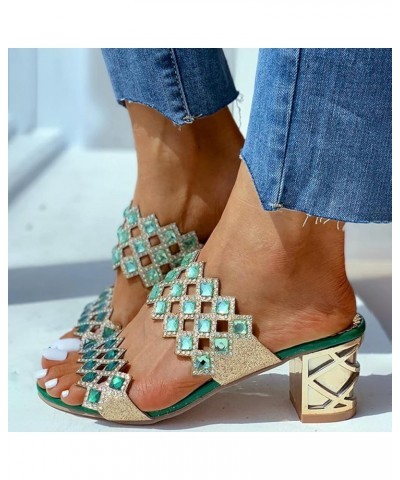 Women's Bohemian Rhinestone Heels Sandals Ladies Breathable Open Toe Chunky Heel Slippers Casual Dressy Shoes Green 7 $19.07 ...