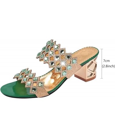 Women's Bohemian Rhinestone Heels Sandals Ladies Breathable Open Toe Chunky Heel Slippers Casual Dressy Shoes Green 7 $19.07 ...