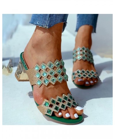 Women's Bohemian Rhinestone Heels Sandals Ladies Breathable Open Toe Chunky Heel Slippers Casual Dressy Shoes Green 7 $19.07 ...