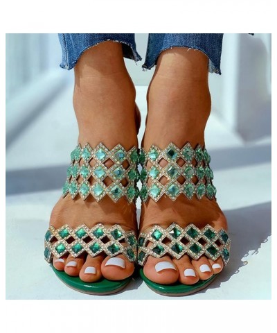 Women's Bohemian Rhinestone Heels Sandals Ladies Breathable Open Toe Chunky Heel Slippers Casual Dressy Shoes Green 7 $19.07 ...