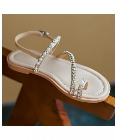 Women'S Rhinestone Gladiators Sandals Flat Wedding Sandals Gem Pearl Sparkling Bridal Bridesmaid Sandals Bohemian D-white $10...