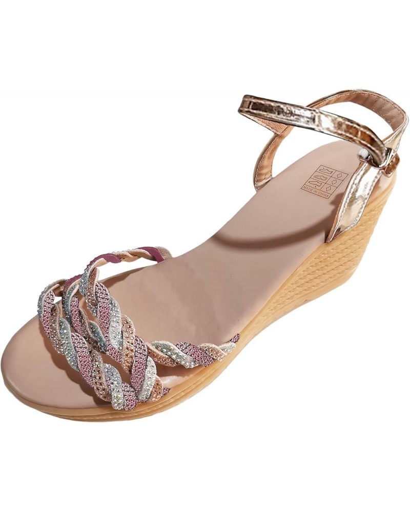 Sandals Women Flip Flop Ladies Summer Colour Blocking Rhinestone Bright Leather Thick Women Summer Sandals Size 11 Gold $17.4...