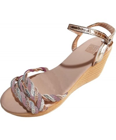 Sandals Women Flip Flop Ladies Summer Colour Blocking Rhinestone Bright Leather Thick Women Summer Sandals Size 11 Gold $17.4...