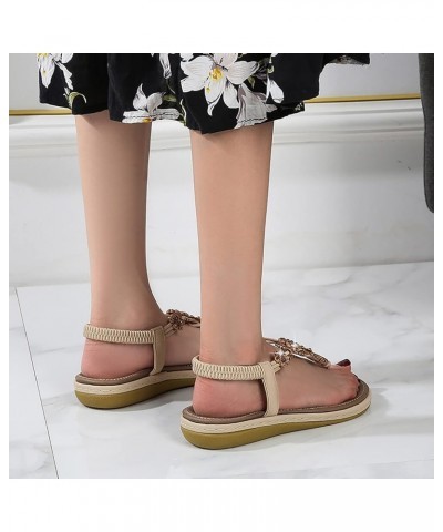 Women's Elastic Ankle Strap Espadrilles Wedge Sandals Wedge Sandals Open Toe Beige $19.68 Sandals